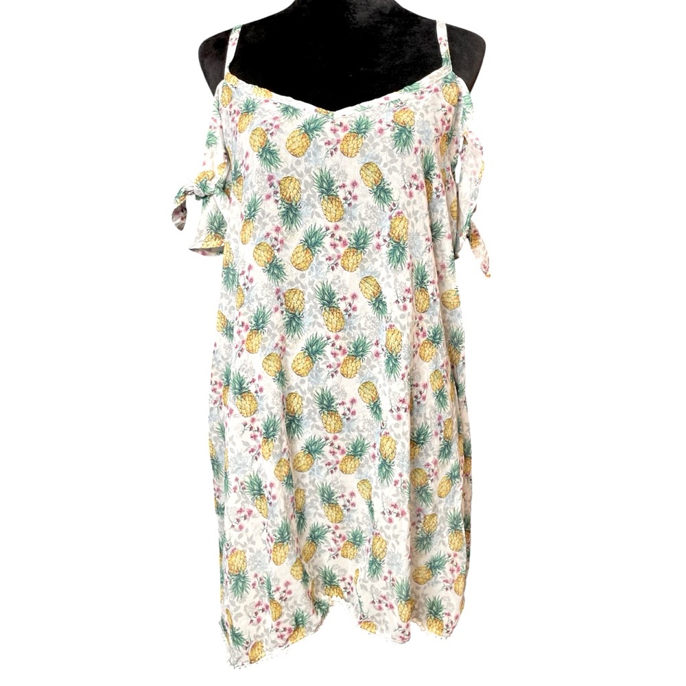 Miken Swim Sheer Pineapple Print Summer Dress Swim Cover Up